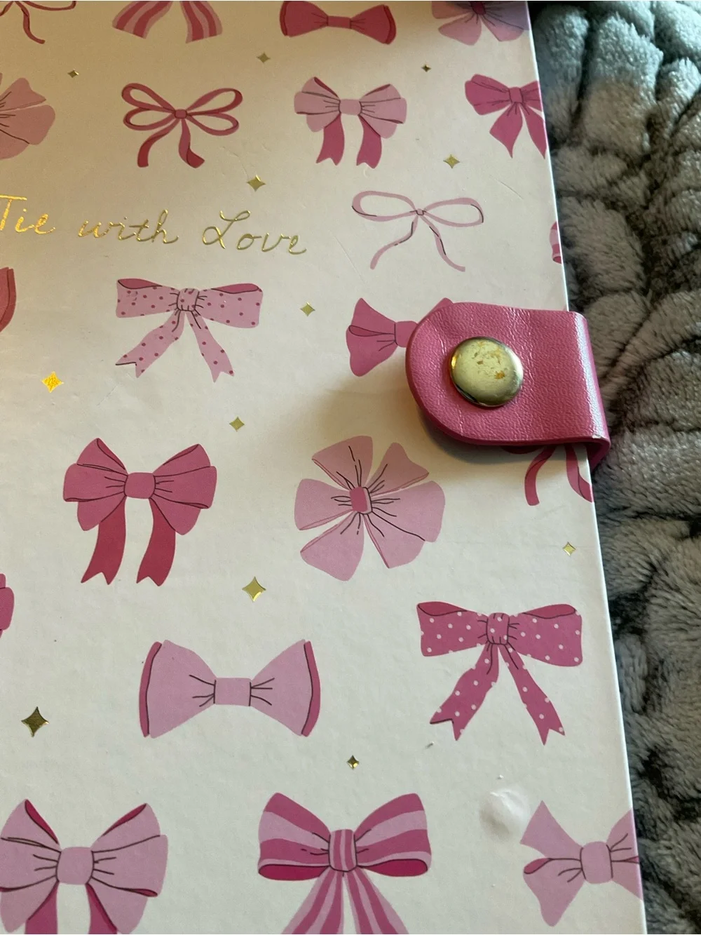 Pink Bow Pattern Spiral Notebook with Button Closure
